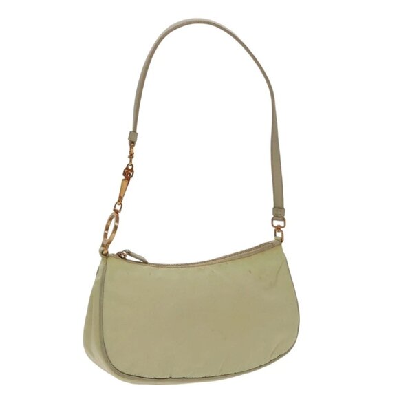 PRADA Shoulder Bag Nylon Cream Gold Auth 95818 - Picture 1 of 16
